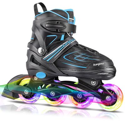 KAQINU Adjustable Inline Skates, Outdoor Inline Skates Roller with Full Illuminating Wheels for Women, Kids, Girls and Boys (Blue, S)