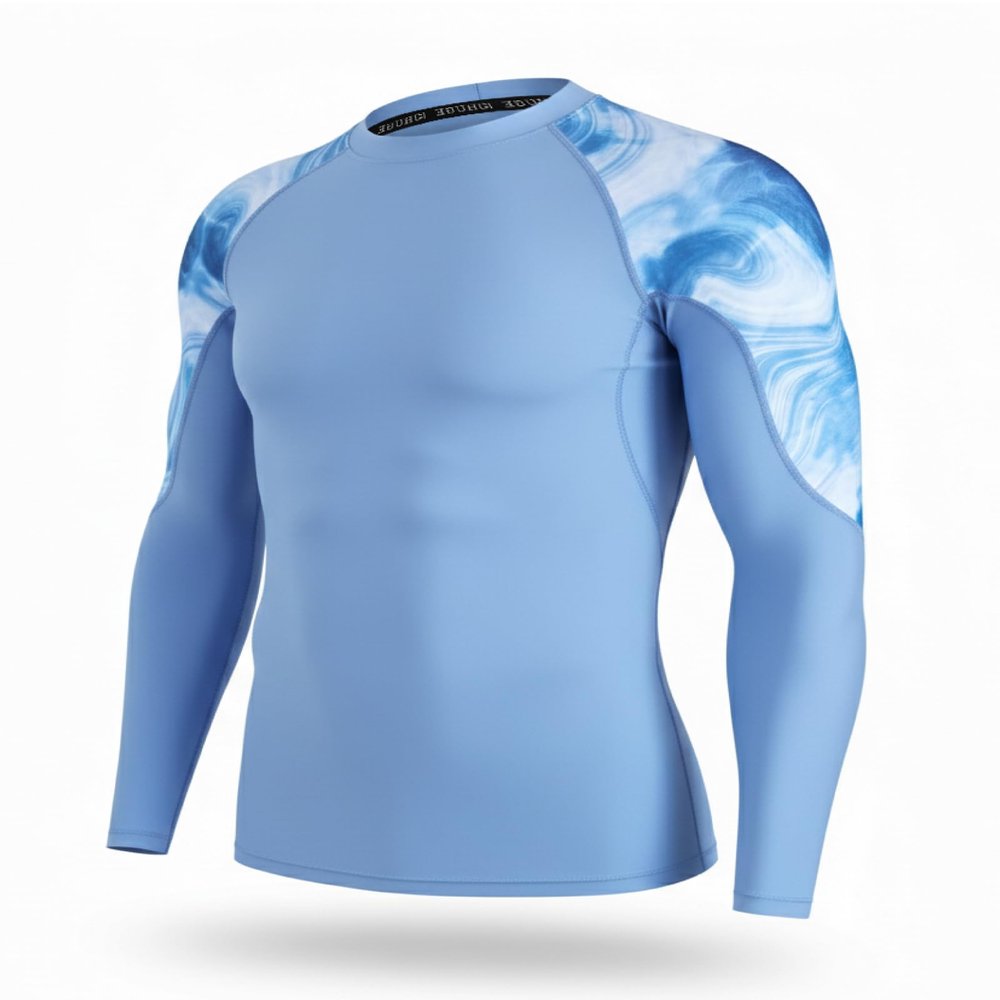HUGE SPORTS Men's Rash Guard Long Sleeves UPF 50+ UV Sun Protection Quick Drying Splice Compression Swim Shirts Ocean