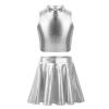 Aislor Children Girls Ballet Dance Jazz Hip Hop Outfits Metallic Sleeveless Tank Tops and Flared Pleated Skort Skirt Silver 12 view 1