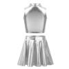 Aislor Children Girls Ballet Dance Jazz Hip Hop Outfits Metallic Sleeveless Tank Tops and Flared Pleated Skort Skirt Silver 12 view 2