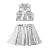 Aislor Children Girls Ballet Dance Jazz Hip Hop Outfits Metallic Sleeveless Tank Tops and Flared Pleated Skort Skirt Silver 12 view 3