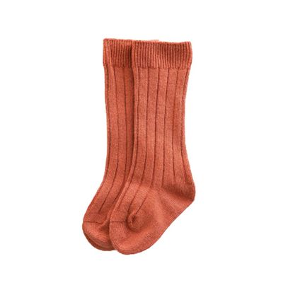 BULINGNA Toddler Infant Baby Girl Boys Solid Anti-Slip Knitted Long Stockings Kids Cotton Knee Stockings (Orange, 6-12 Months)