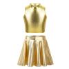 easyforever Big Girls Metallic Turtleneck Sleeveless Tops and Flared Pleated A-Line Mini Skort Skirt for Ballet Dance Gold 10 view 1