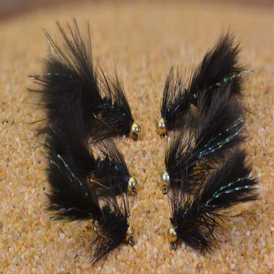 6ct - Tungsten Micro Wooly Bugger Jig Head Fly - Euro Nymph for Trout and Other Species (6ct - Black - Hook #10)
