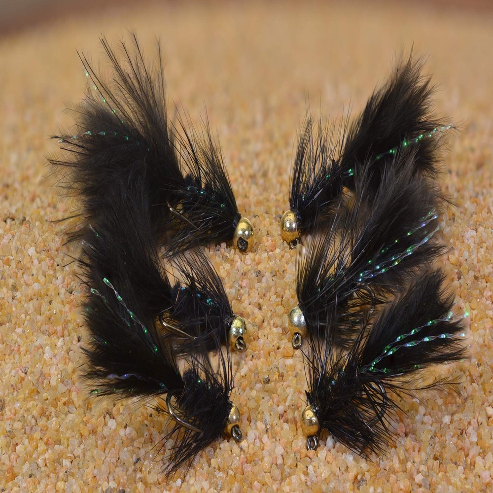 6ct - Tungsten Micro Wooly Bugger Jig Head Fly - Euro Nymph for Trout and Other Species (6ct - Black - Hook #10)