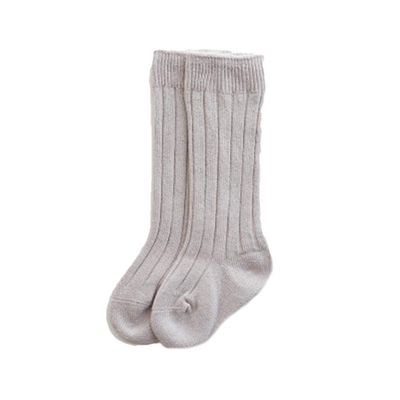 BULINGNA Toddler Infant Baby Girl Boys Solid Anti-Slip Knitted Long Stockings Kids Cotton Knee Stockings (Beige, 1-3 Years)