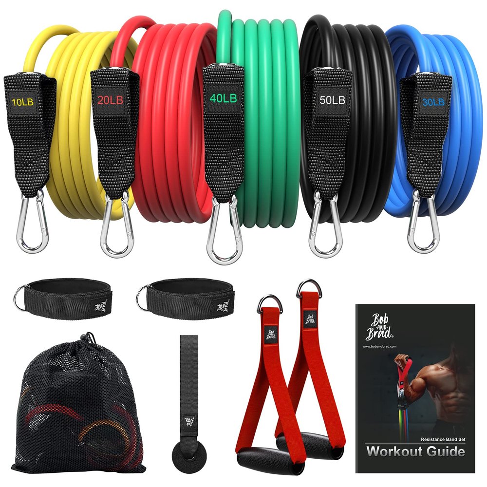 BOB AND BRAD Resistance Bands Set, Stackable Up to 150 lbs Workout Bands with Handles, Door Anchor & Ankle Straps - Heavy Duty Exercise Bands for Strength Training, Home Gym Fitness, Physical Therapy