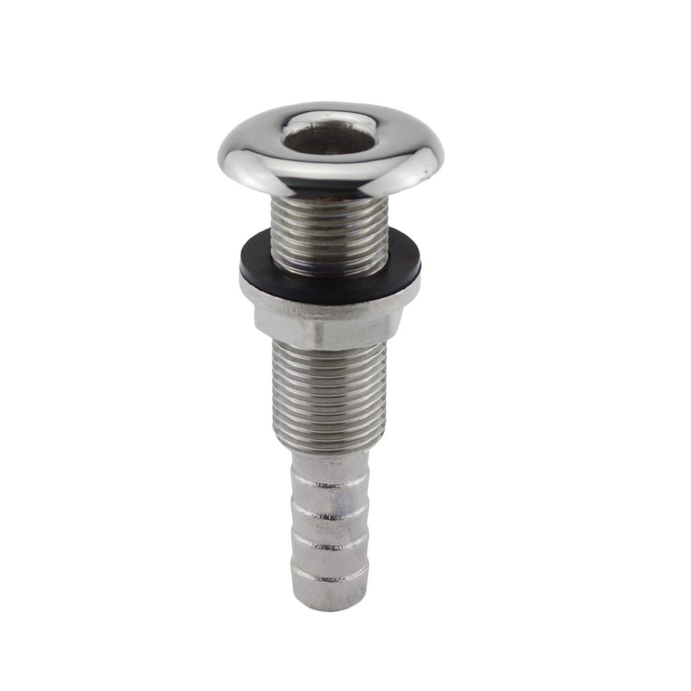 Marine Grade Stainless Steel Barbed Standard Length Straight 1/2" ID Thru-Hull with Nut&Custom Gasket for Boat