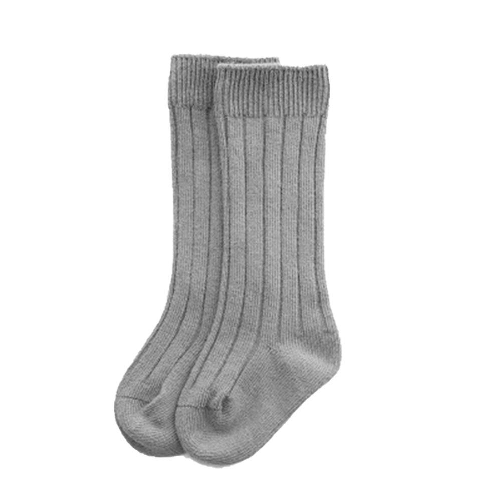 BULINGNA Toddler Infant Baby Girl Boys Solid Anti-Slip Knitted Long Stockings Kids Cotton Knee Stockings (Grey, 6-12 Months)