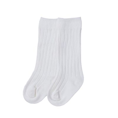 BULINGNA Toddler Infant Baby Girl Boys Solid Anti-Slip Knitted Long Stockings Kids Cotton Knee Stockings (White, 6-12 Months)