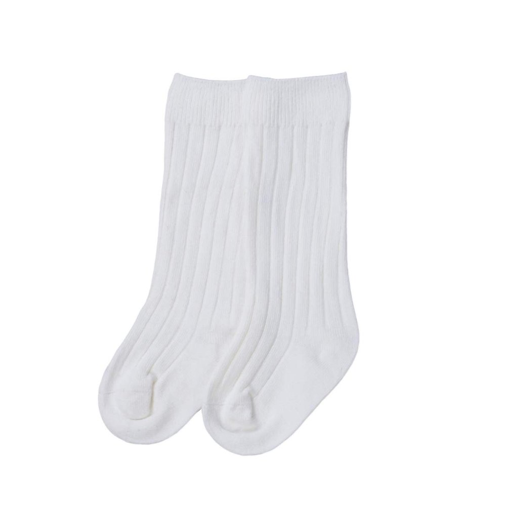 BULINGNA Toddler Infant Baby Girl Boys Solid Anti-Slip Knitted Long Stockings Kids Cotton Knee Stockings (White, 6-12 Months)