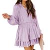 R.Vivimos Women's Cotton Long Sleeves V Neck Layered Ruffles Pleated Swing Mini Dress (X-Large, Pale Purple) view 1