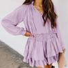 R.Vivimos Women's Cotton Long Sleeves V Neck Layered Ruffles Pleated Swing Mini Dress (X-Large, Pale Purple) view 2