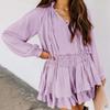 R.Vivimos Women's Cotton Long Sleeves V Neck Layered Ruffles Pleated Swing Mini Dress (X-Large, Pale Purple) view 3