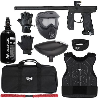 Action Village Empire Mini GS TP Level 1 Protector Paintball Gun Package Kit (Dust Black/Dust Black, Glove Size: Large/X-Large)