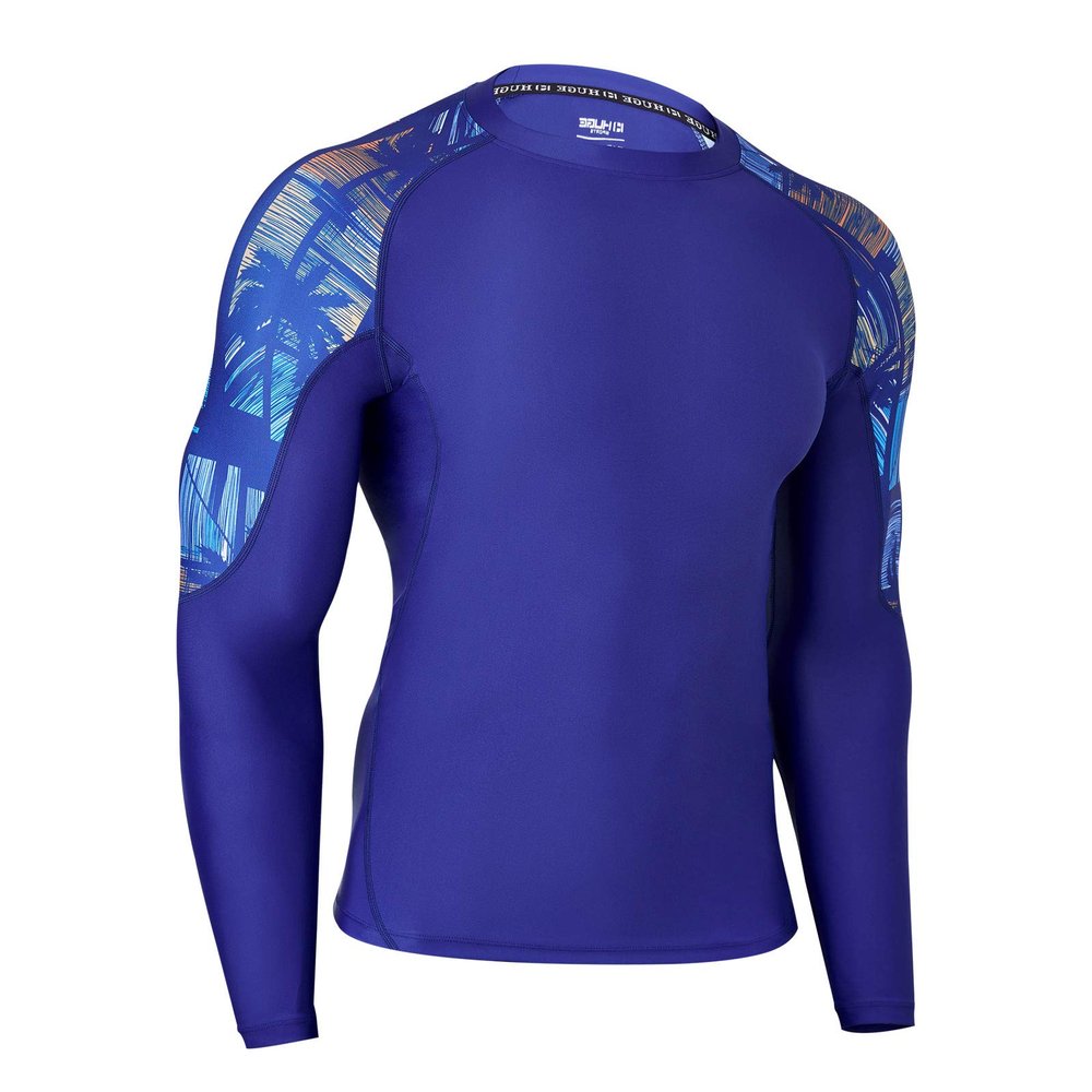 HUGE SPORTS Men's Rash Guard Long Sleeves UPF 50+ UV Sun Protection Quick Drying Splice Compression Swim Shirts