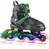 KAQINU Adjustable Inline Skates, Outdoor Inline Skates Roller with Full Illuminating Wheels for Women, Kids, Girls and Boys (Green, S) view 1