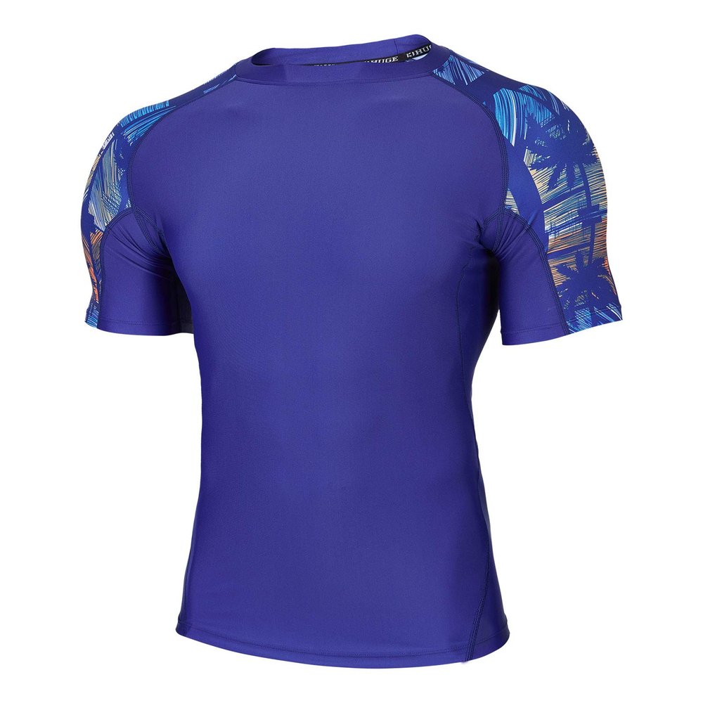 HUGE SPORTS Men's Rash Guard Short Sleeves UPF 50+ UV Sun Protection Quick Drying Splice Compression Swim Shirts(Tropical Style,S)
