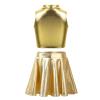 Aislor Children Girls Ballet Dance Jazz Hip Hop Outfits Metallic Sleeveless Tank Tops and Flared Pleated Skort Skirt Gold 12 view 2