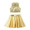 Aislor Children Girls Ballet Dance Jazz Hip Hop Outfits Metallic Sleeveless Tank Tops and Flared Pleated Skort Skirt Gold 12 view 4