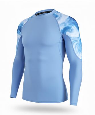 HUGE SPORTS Men's Rash Guard Long Sleeves UPF 50+ UV Sun Protection Quick Drying Splice Compression Swim Shirts(Ocean,M)