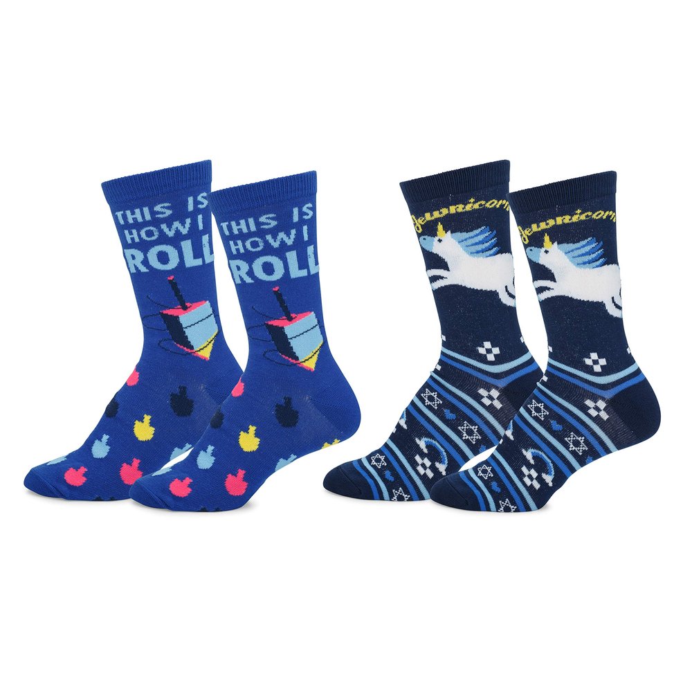 Everything Legwear Mens & Womens Fun Novelty Holiday Christmas Hanukkah Crew Socks-Christmas 2PK Crews-One Size Fits Most-Jewnicorn/How I Roll