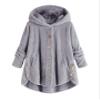 Andongnywell Ladies Button Plush Tops Hooded Loose Cardigan Women's Jacket Solid Color Pullover Tunic Tops (Gray,Small) view 1