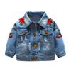 Toddler Baby Boy Girls Denim Jacket Top Button Down Basic Ripped Hoodie Jeans Coat Kid Cowboy Outwear Casual Outwear Photo Shoot Western Wild West Clothes for Kids Blue&flower 2-3 Years view 1