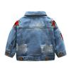 Toddler Baby Boy Girls Denim Jacket Top Button Down Basic Ripped Hoodie Jeans Coat Kid Cowboy Outwear Casual Outwear Photo Shoot Western Wild West Clothes for Kids Blue&flower 2-3 Years view 2