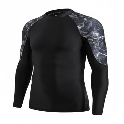 HUGE SPORTS Men's Rash Guard Long Sleeves UPF 50+ UV Sun Protection Quick Drying Splice Compression Swim Shirts