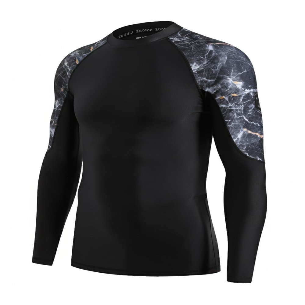 HUGE SPORTS Men's Rash Guard Long Sleeves UPF 50+ UV Sun Protection Quick Drying Splice Compression Swim Shirts