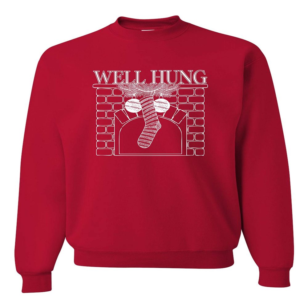 Go All Out Large Red Adult Well Hung Funny Christmas Stocking Sweatshirt Crewneck