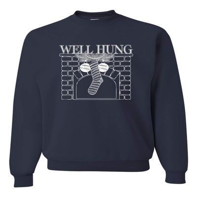 Go All Out XXXXX-Large Navy Adult Well Hung Funny Christmas Stocking Sweatshirt Crewneck