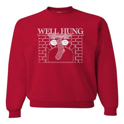 Go All Out X-Large Red Adult Well Hung Funny Christmas Stocking Sweatshirt Crewneck