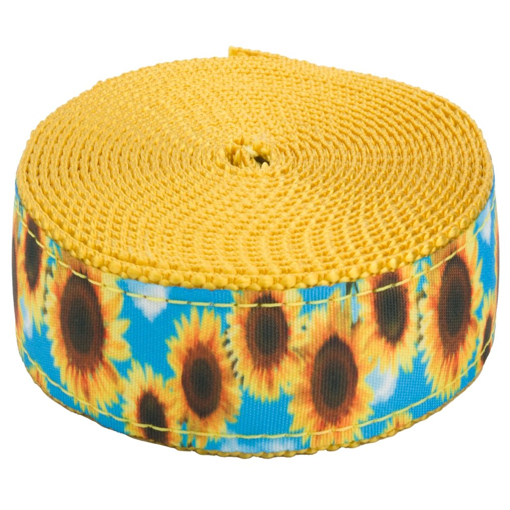 Country Brook Design - Sunflowers Ribbon on Gold Nylon Webbing (1 Inch, 10 Yards)