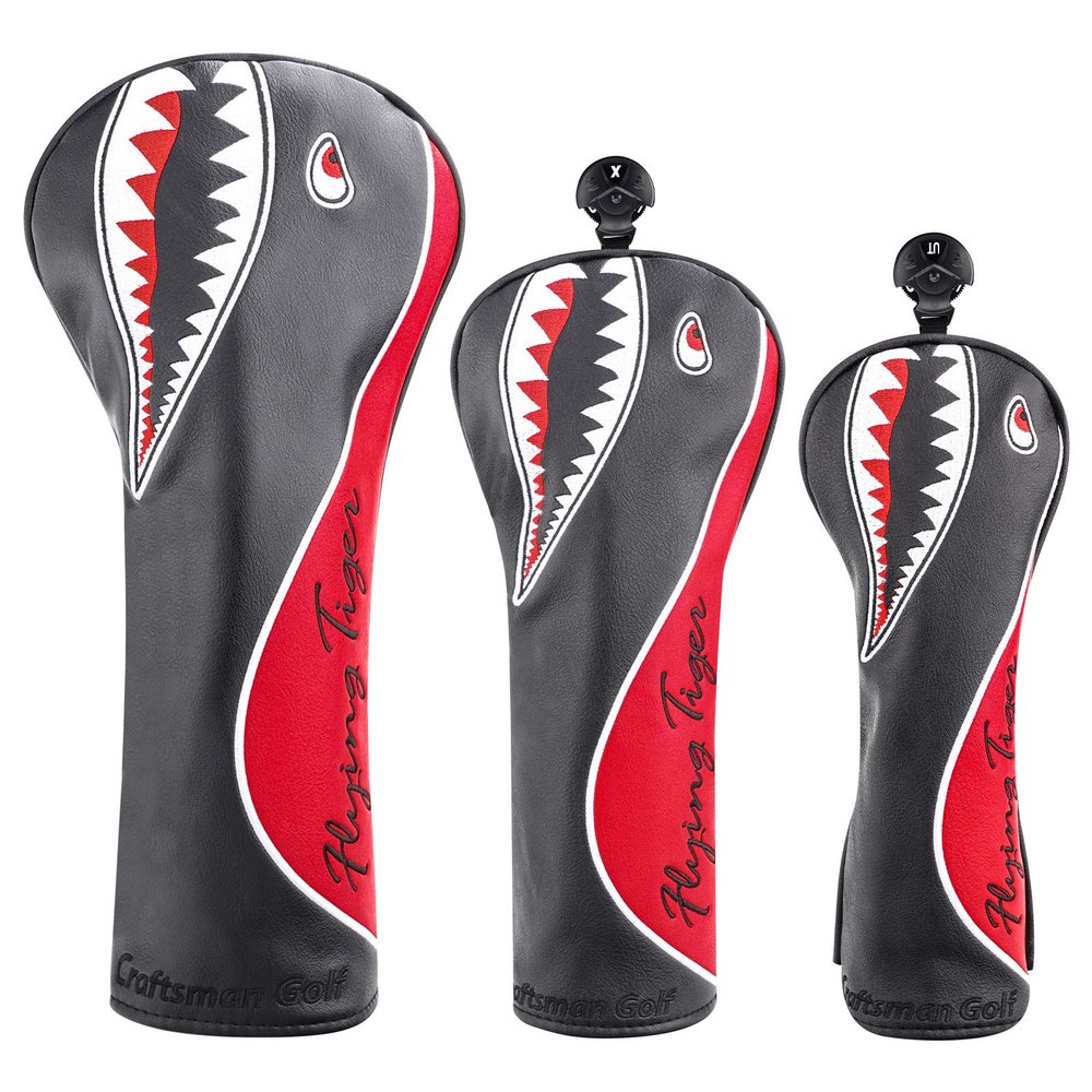 Craftsman Golf Flying Tiger Warshark Golf Club Cover Headcover for Woods and Driver Hybrids
