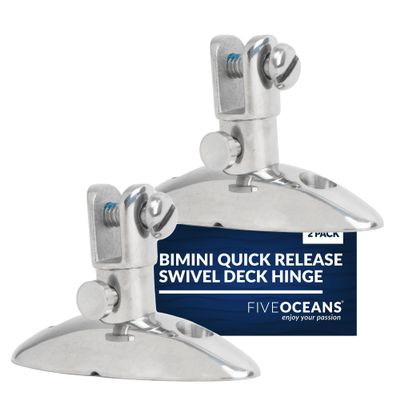 Five Oceans FO1529-M2 Marine Bimini Top Quick Release 90 Degree Swivel Deck Hinge, Heavy Duty AISI316 Stainless Steel, Ideal for Pontoon, Fishing, Ski Boats, 2-Pack