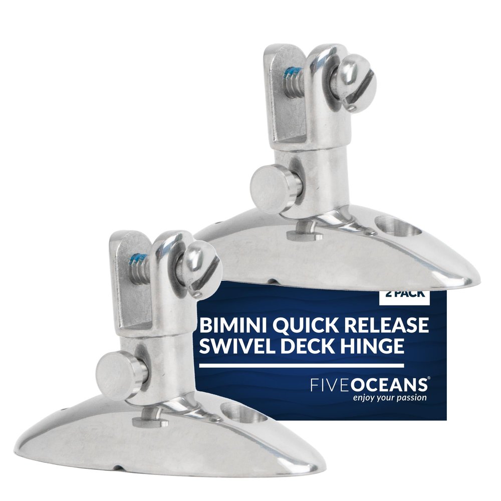 Five Oceans FO1529-M2 Marine Bimini Top Quick Release 90 Degree Swivel Deck Hinge, Heavy Duty AISI316 Stainless Steel, Ideal for Pontoon, Fishing, Ski Boats, 2-Pack
