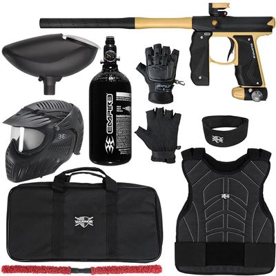 Action Village Empire Mini GS TP Level 2 Protector Paintball Gun Package Kit (Dust Black/Dust Gold, Glove Size: Large/X-Large)