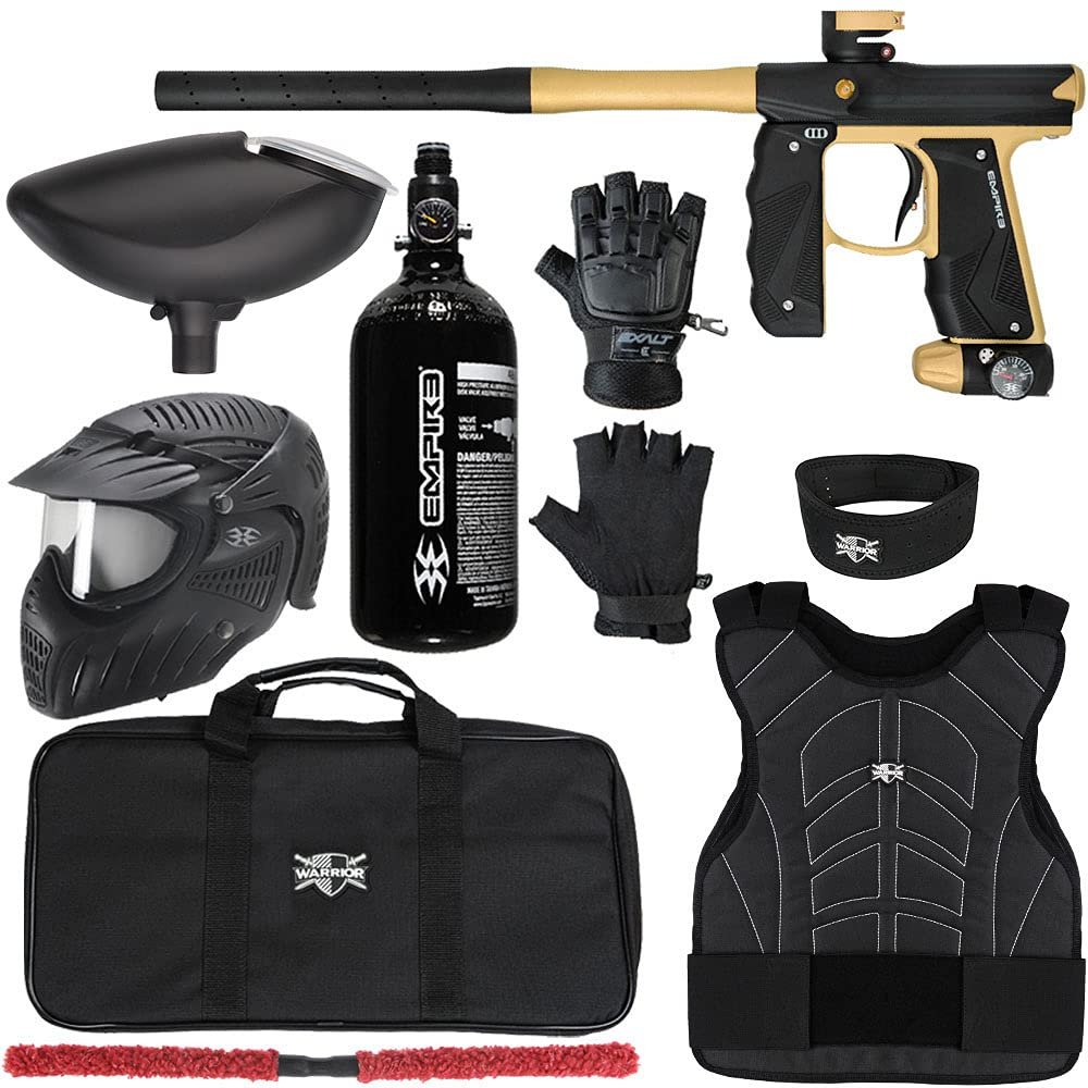 Action Village Empire Mini GS TP Level 2 Protector Paintball Gun Package Kit (Dust Black/Dust Gold, Glove Size: Large/X-Large)