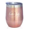 Bevvee Lake Life - Wine Tumbler with Sliding Lid - Stemless Stainless Steel Insulated Cup - Cute Outdoor Camping Mug - Rose Gold view 1