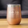 Bevvee Lake Life - Wine Tumbler with Sliding Lid - Stemless Stainless Steel Insulated Cup - Cute Outdoor Camping Mug - Rose Gold view 2