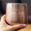 Bevvee Lake Life - Wine Tumbler with Sliding Lid - Stemless Stainless Steel Insulated Cup - Cute Outdoor Camping Mug - Rose Gold view 3