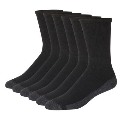 Hanes Mens Max Cushioned Socks, Moisture-wicking With Odor Control, 6-pack B&T ComfortTop White Crew, Black/Grey Foot Bottom - 6 Pack, 12-14 US