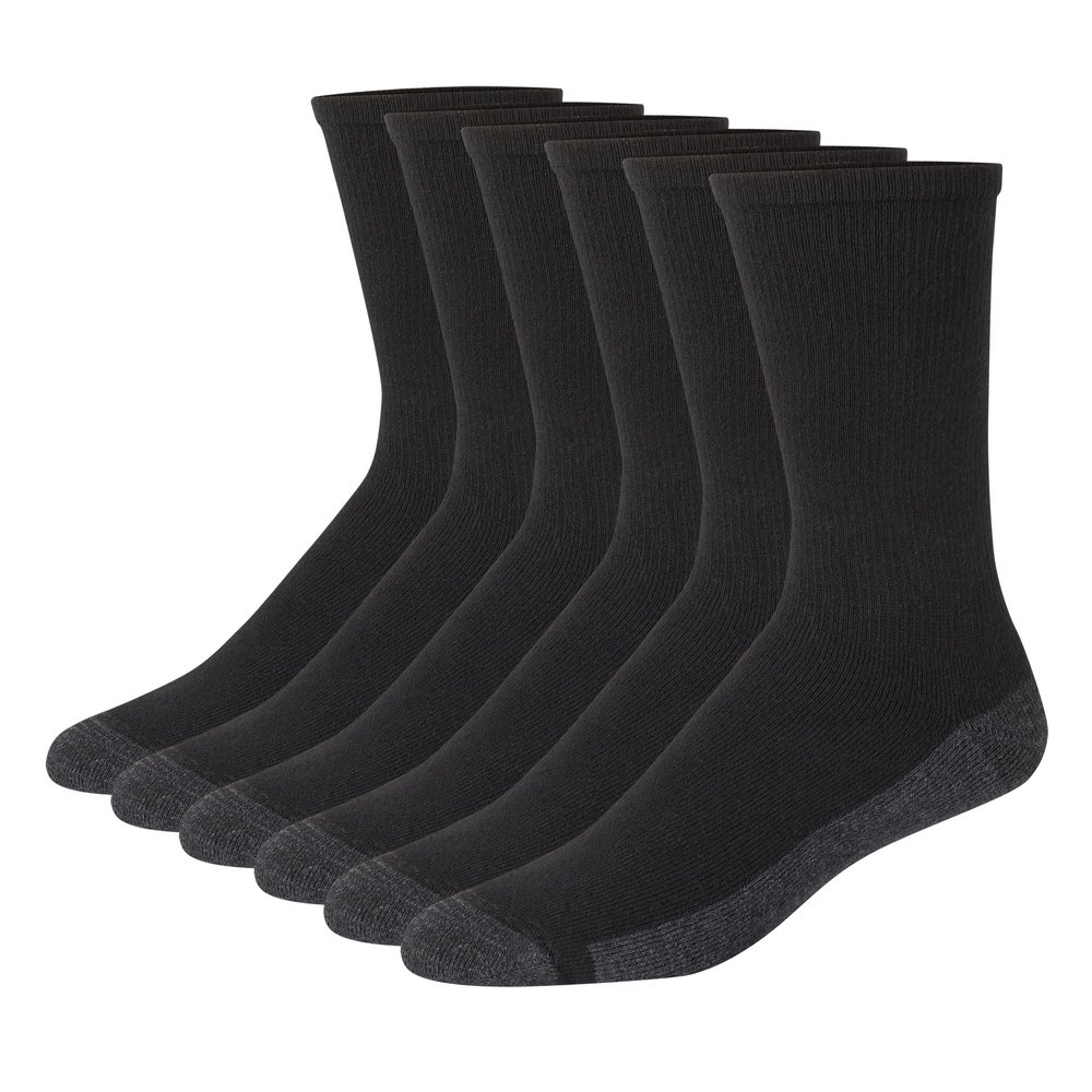 Hanes Mens Max Cushioned Socks, Moisture-wicking With Odor Control, 6-pack B&T ComfortTop White Crew, Black/Grey Foot Bottom - 6 Pack, 12-14 US