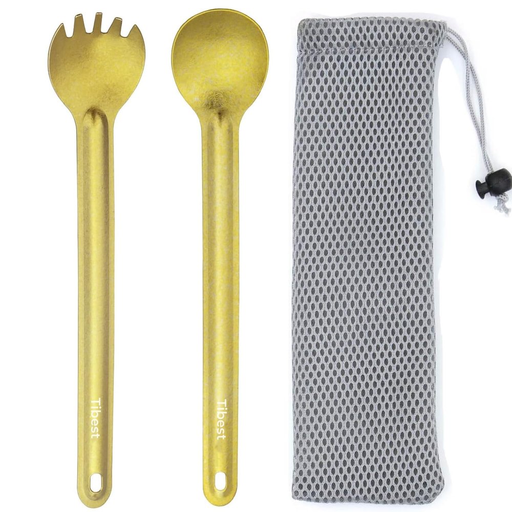 Tibest Titanium Spork Long Handle, Ultra Lightweight Camping Utensil for Backpacking Camping, Hiking, Outdoors
