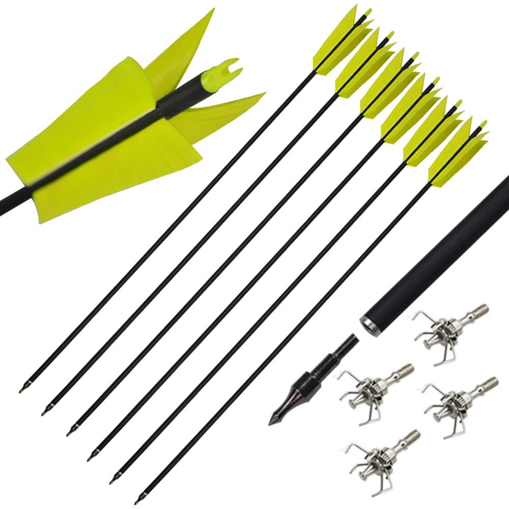 ZSHJGJR 12pcs Archery 30 Inch Target Flu-Flu Arrows Spine 400 Mix Carbon Arrows Hunting Target Arrows with 4 Feathers 100 Grain Judo Arrowheads for Hunting Shooting (Yellow Arrow+Judo Blunt Tip)
