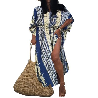 Bsubseach Kaftan Dresses for Women 2025 Plus Size Swimsuit Cover Up Tie Dye Caftan Maxi Dress Loungewear A-Blue