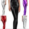 Andongnywell Womens Faux Leather Leggings Pants Uplifting Hip High Waist Tummy Slim Sexy Reflective Trousers (Silver,Large) view 4