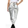 Andongnywell Women Stretchy High Waisted Tights for Wet Look Shiny Metallic Leggings Liquid Waist Stretch Pants (Silver,Large) view 2
